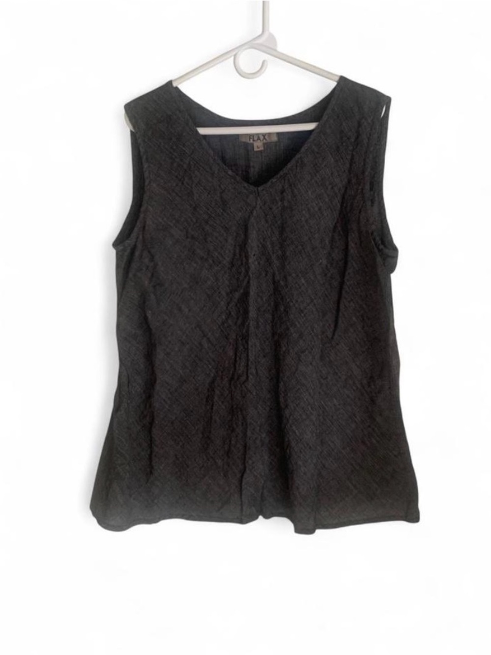 Flax linen sleeveless top gray Size L summer lagenlook casual relaxed fit